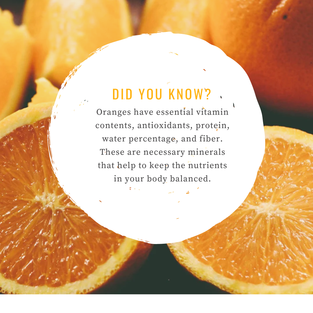 Image of an orange with key information about health benefits